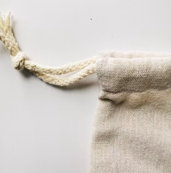 Washable and Reusable Customized 65% Cotton 35% Linen Drawstring Pouch in Natural